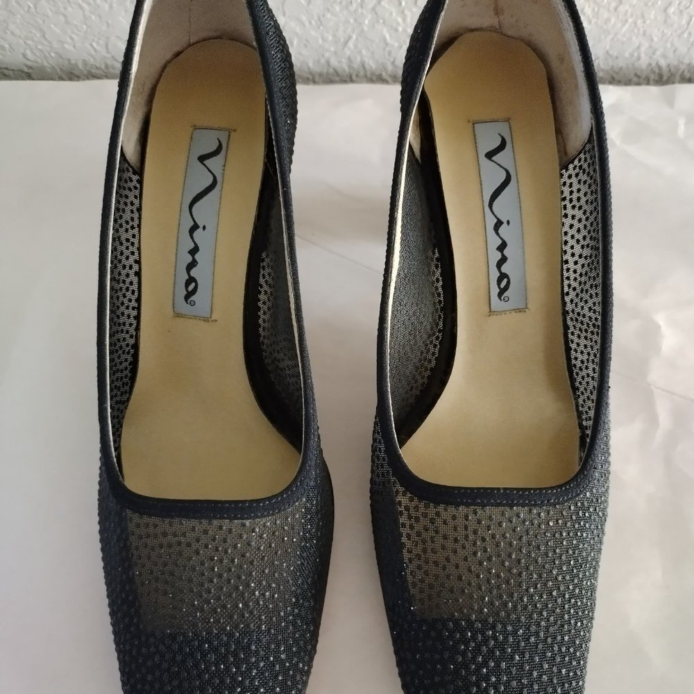 NIna Mesh Beaded Black Pumps